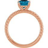 14K Gold Oval Natural London Blue Topaz Rope Solitaire Ring - Rose Gold - view 2