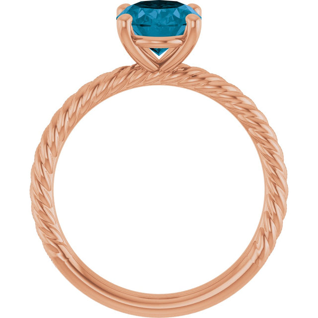 14K Gold Oval Natural London Blue Topaz Rope Solitaire Ring - Rose Gold - view 2
