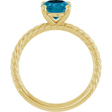 14K Gold Oval Natural London Blue Topaz Rope Solitaire Ring - Yellow Gold - view 2