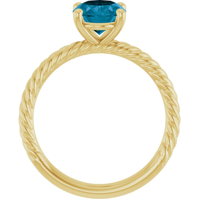14K Gold Oval Natural London Blue Topaz Rope Solitaire Ring - Yellow Gold - view 2