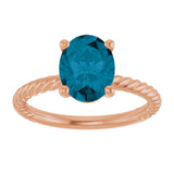 14K Gold Oval Natural London Blue Topaz Rope Solitaire Ring - Rose Gold - view 3