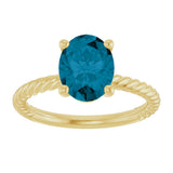 14K Gold Oval Natural London Blue Topaz Rope Solitaire Ring - Yellow Gold - view 3
