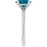 14K Gold Oval Natural London Blue Topaz Rope Solitaire Ring - White Gold - view 4