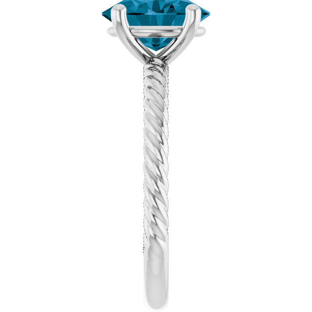 14K Gold Oval Natural London Blue Topaz Rope Solitaire Ring - White Gold - view 4