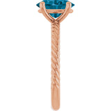 14K Gold Oval Natural London Blue Topaz Rope Solitaire Ring - Rose Gold - view 4