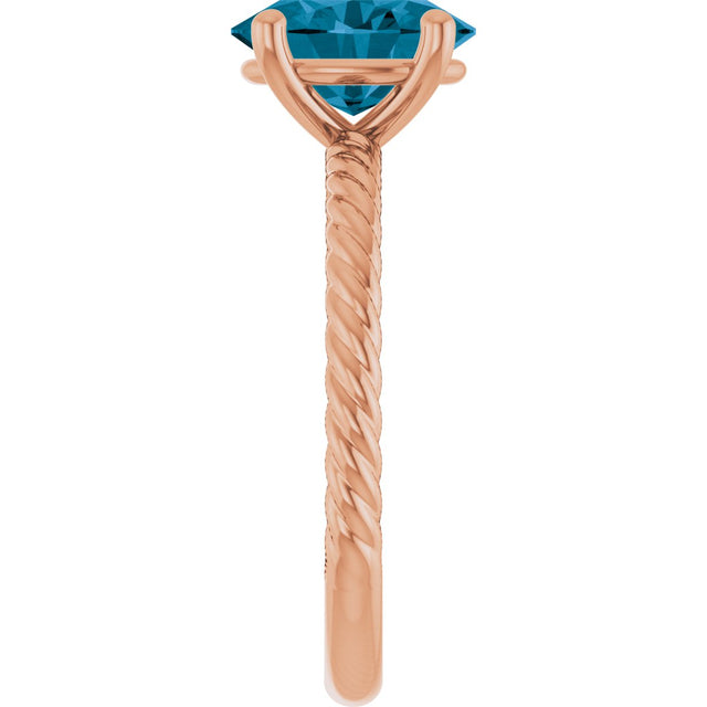 14K Gold Oval Natural London Blue Topaz Rope Solitaire Ring - Rose Gold - view 4