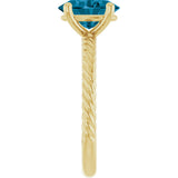 14K Gold Oval Natural London Blue Topaz Rope Solitaire Ring - Yellow Gold - view 4