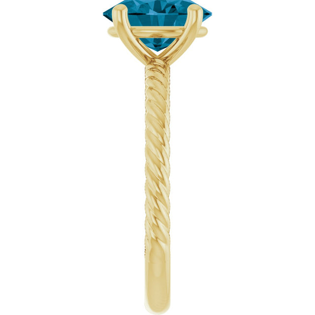 14K Gold Oval Natural London Blue Topaz Rope Solitaire Ring - Yellow Gold - view 4