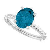 14K Gold Oval Natural London Blue Topaz Rope Solitaire Ring - White Gold - view 5