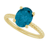 14K Gold Oval Natural London Blue Topaz Rope Solitaire Ring - Yellow Gold - view 5