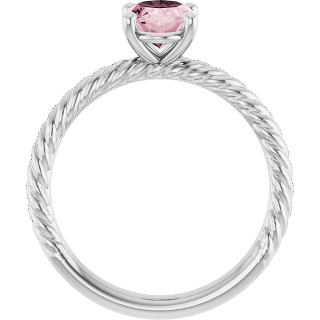 14K Gold Oval Natural Pink Morganite Rope Solitaire Ring - White Gold - view 2