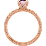 14K Gold Oval Natural Pink Morganite Rope Solitaire Ring - Rose Gold - view 2