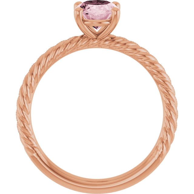 14K Gold Oval Natural Pink Morganite Rope Solitaire Ring - Rose Gold - view 2
