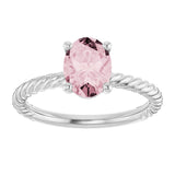 14K Gold Oval Natural Pink Morganite Rope Solitaire Ring - White Gold - view 3