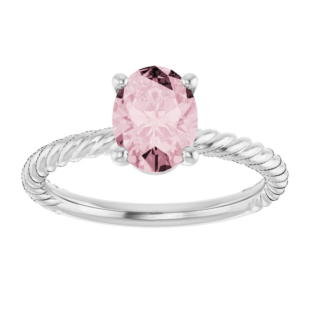 14K Gold Oval Natural Pink Morganite Rope Solitaire Ring - White Gold - view 3