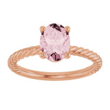 14K Gold Oval Natural Pink Morganite Rope Solitaire Ring - Rose Gold - view 3