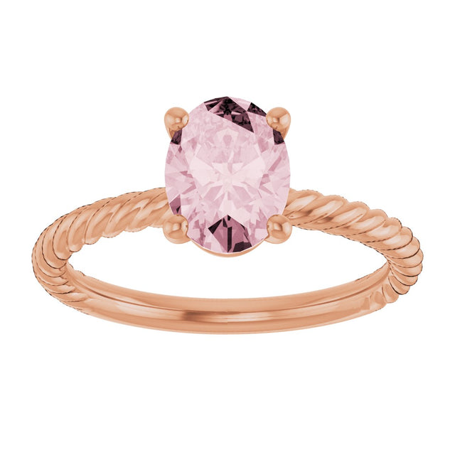 14K Gold Oval Natural Pink Morganite Rope Solitaire Ring - Rose Gold - view 3