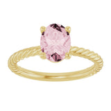 14K Gold Oval Natural Pink Morganite Rope Solitaire Ring - Yellow Gold - view 3