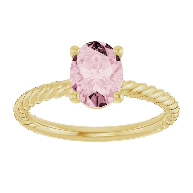 14K Gold Oval Natural Pink Morganite Rope Solitaire Ring - Yellow Gold - view 3