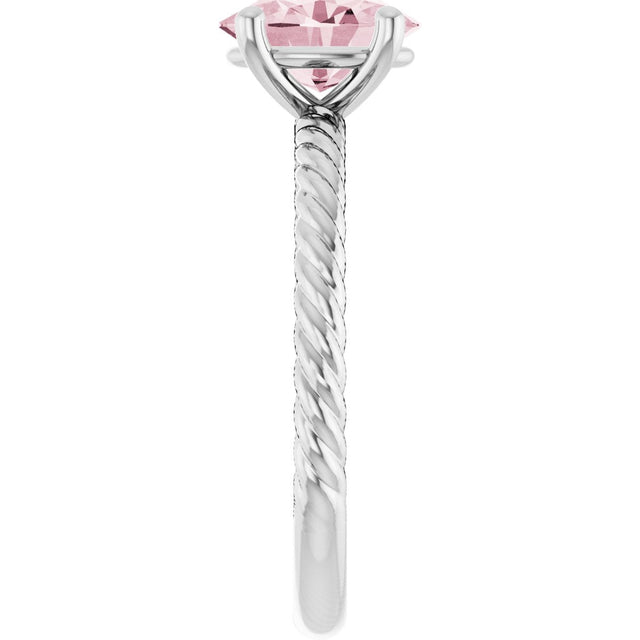 14K Gold Oval Natural Pink Morganite Rope Solitaire Ring - White Gold - view 4