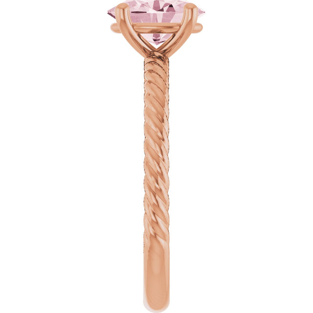 14K Gold Oval Natural Pink Morganite Rope Solitaire Ring - Rose Gold - view 4