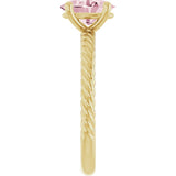 14K Gold Oval Natural Pink Morganite Rope Solitaire Ring - Yellow Gold - view 4