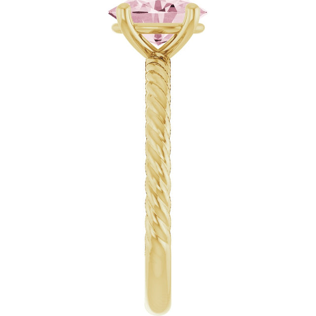 14K Gold Oval Natural Pink Morganite Rope Solitaire Ring - Yellow Gold - view 4