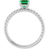 14K Gold Emerald Lab-Grown Emerald Rope Solitaire Ring - White Gold - view 2
