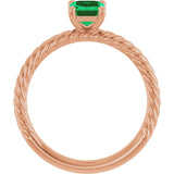 14K Gold Emerald Lab-Grown Emerald Rope Solitaire Ring - Rose Gold - view 2