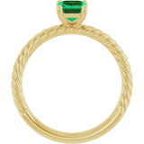 14K Gold Emerald Lab-Grown Emerald Rope Solitaire Ring - Yellow Gold - view 2