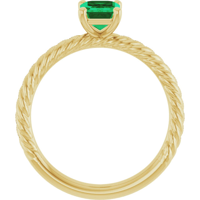 14K Gold Emerald Lab-Grown Emerald Rope Solitaire Ring - Yellow Gold - view 2