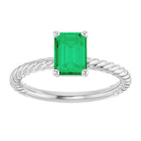 14K Gold Emerald Lab-Grown Emerald Rope Solitaire Ring - White Gold - view 3