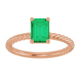 14K Gold Emerald Lab-Grown Emerald Rope Solitaire Ring - Rose Gold - view 3