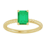 14K Gold Emerald Lab-Grown Emerald Rope Solitaire Ring - Yellow Gold - view 3