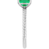 14K Gold Emerald Lab-Grown Emerald Rope Solitaire Ring - White Gold - view 4