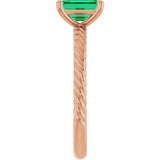 14K Gold Emerald Lab-Grown Emerald Rope Solitaire Ring - Rose Gold - view 4