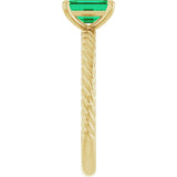 14K Gold Emerald Lab-Grown Emerald Rope Solitaire Ring - Yellow Gold - view 4
