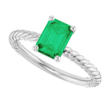 14K Gold Emerald Lab-Grown Emerald Rope Solitaire Ring - White Gold - view 5
