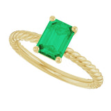 14K Gold Emerald Lab-Grown Emerald Rope Solitaire Ring - Yellow Gold - view 5