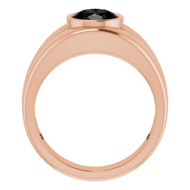 14K Gold Oval Natural Black Onyx Grooved Bezel-Set Ring - Rose Gold - view 2