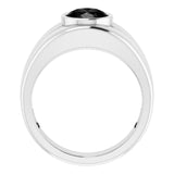 14K Gold Oval Natural Black Onyx Grooved Bezel-Set Ring - White Gold - view 2