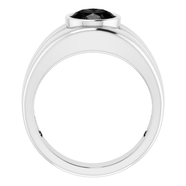 14K Gold Oval Natural Black Onyx Grooved Bezel-Set Ring - White Gold - view 2
