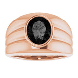14K Gold Oval Natural Black Onyx Grooved Bezel-Set Ring - Rose Gold - view 3