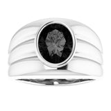 14K Gold Oval Natural Black Onyx Grooved Bezel-Set Ring - White Gold - view 3