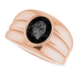 14K Gold Oval Natural Black Onyx Grooved Bezel-Set Ring - Rose Gold - view 5