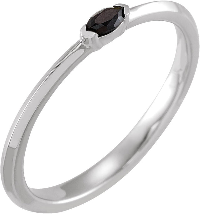 14K Gold Marquise Natural Black Onyx Stackable Ring - White Gold