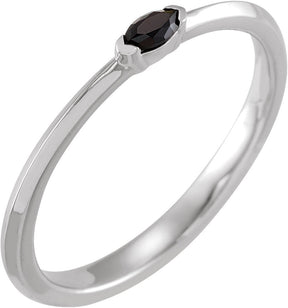 Platinum Marquise Natural Black Onyx Stackable Ring