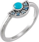 Platinum Round Natural Turquoise & Natural Aquamarine Fan Ring