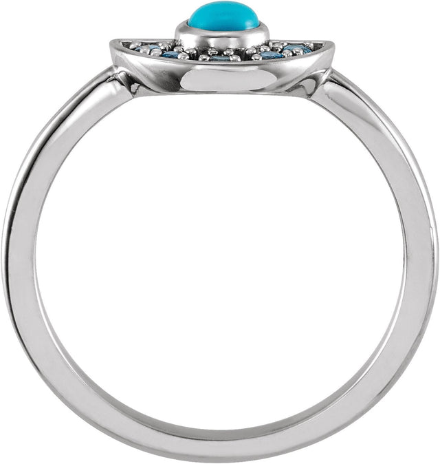 Platinum Round Natural Turquoise & Natural Aquamarine Fan Ring - view 2