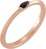 14K Gold Marquise Natural Black Onyx Stackable Ring - Rose Gold